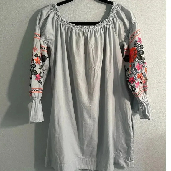 Free People Fleur Du Jour Embroidered Off Shoulder Dress Boho Floral M - Picture 5 of 16